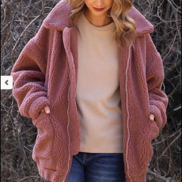 ❤SHERPA JACKET ~ OVERSIZED DUSTY PINK - Picture 5 of 7
